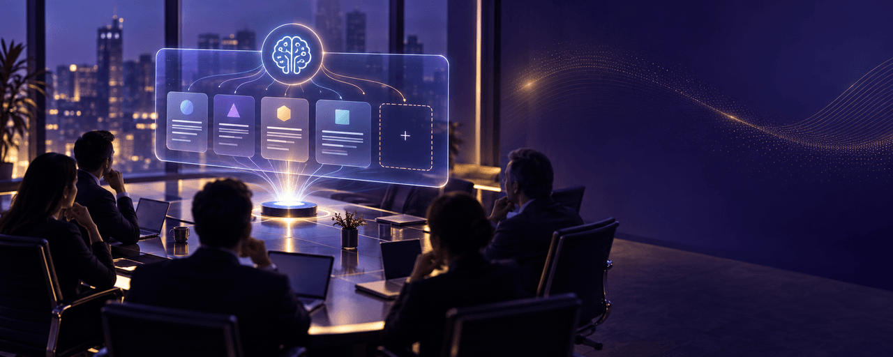 Boardroom leaders reviewing AI answer visibility across digital sources