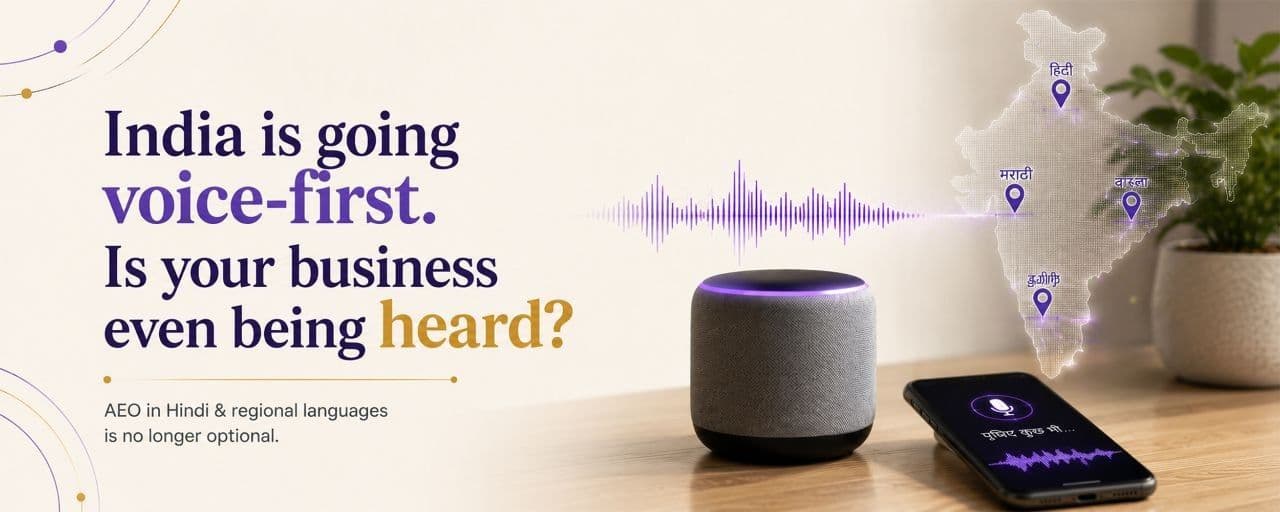 Illustration representing AEO in Hindi and regional Indian languages for voice-first AI search users