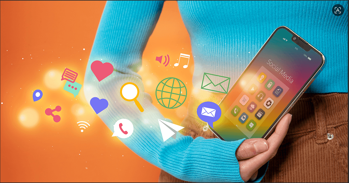 Social media marketing apps and notifications on a smartphone
